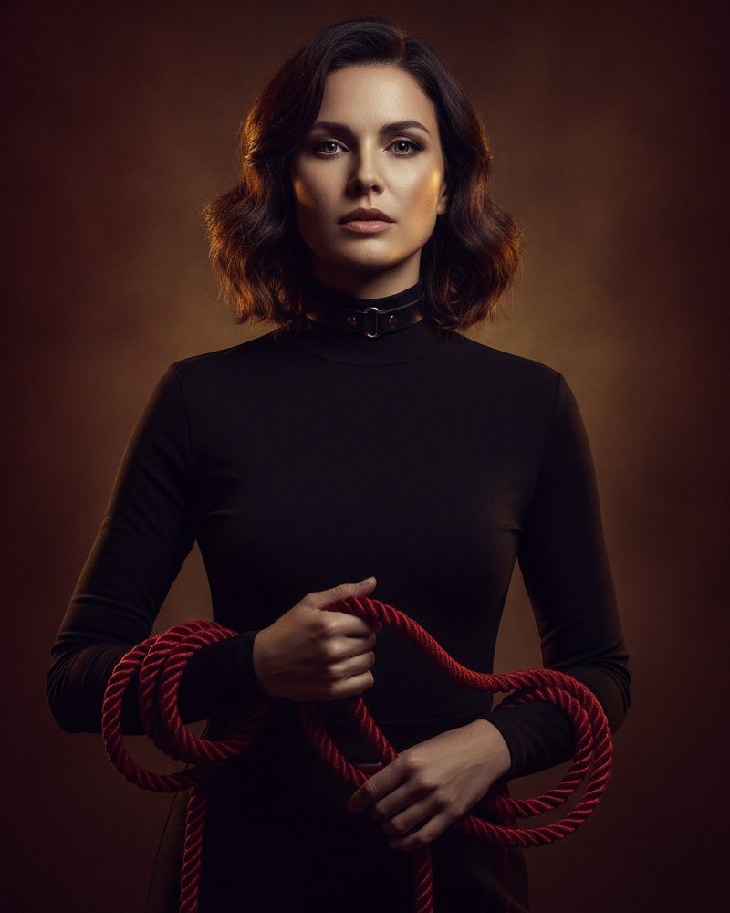 Elegant BDSM lifestyle portrait — education and community for the kink world